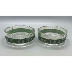 Vintage Glass Ashtray with Greek "Hellenic" Design Set of 2